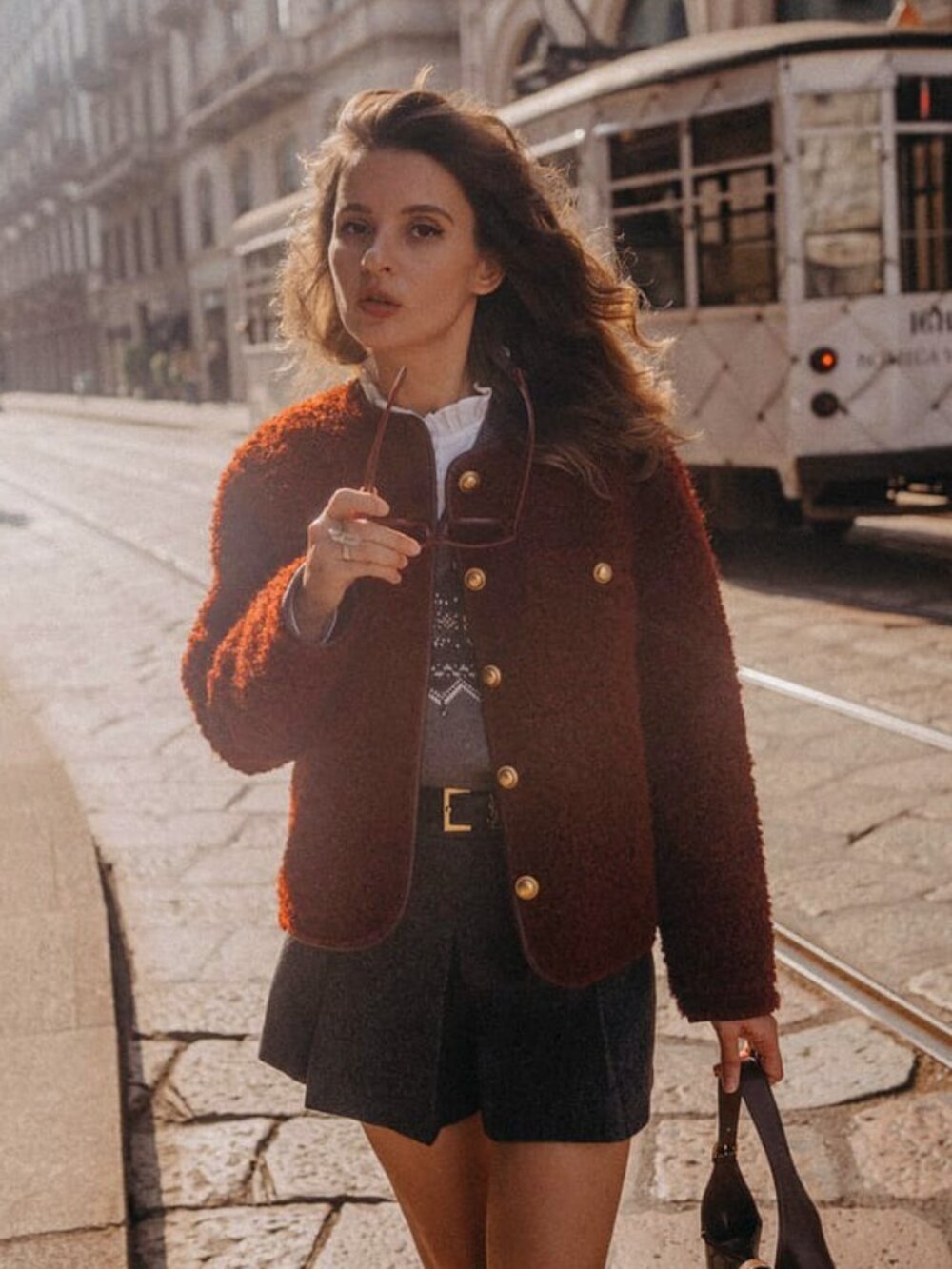 New Goelia Teddy Faux Fur Gold Button Jacket Burgundy Large
